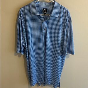 FootJoy FJ Men's XL Golf Polo Shirt Blue White Plaid ProDry Short Sleeve